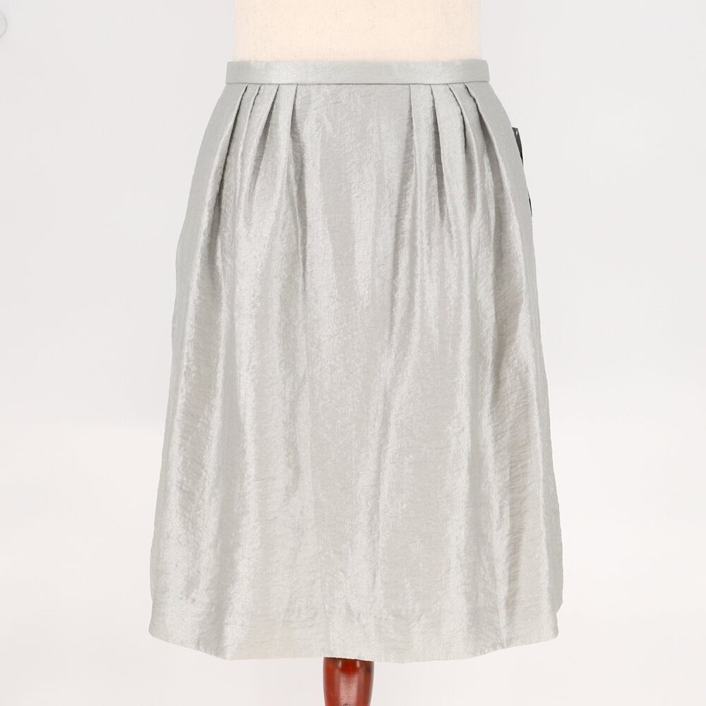 NWT CARMEN MARC VALVO COLLECTION Jacquard Metallic A-Line Skirt Silver Size 14